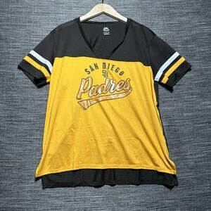Majestic San Diego Padres Shirt Women's XL Brown Yellow Vented V Neck